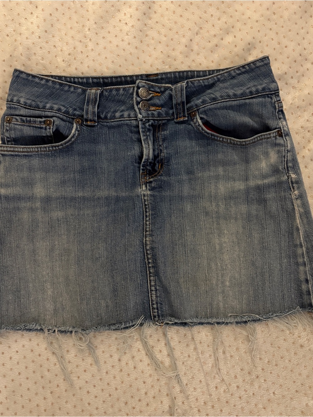 Red Engine Light Blue Distressed Denim Mini Skirt